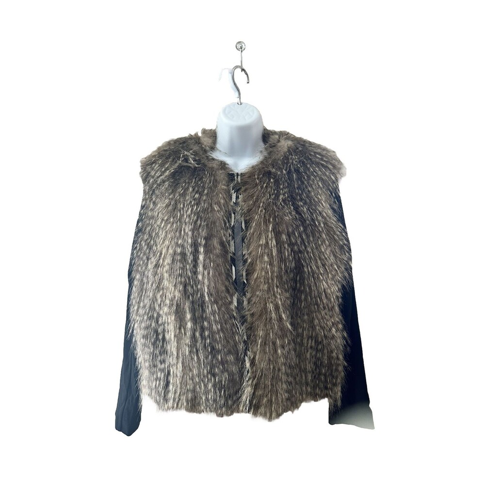 Ella Moss Maud Faux Fur L Jacket Knit Sleeves Sz M $299 New NWT